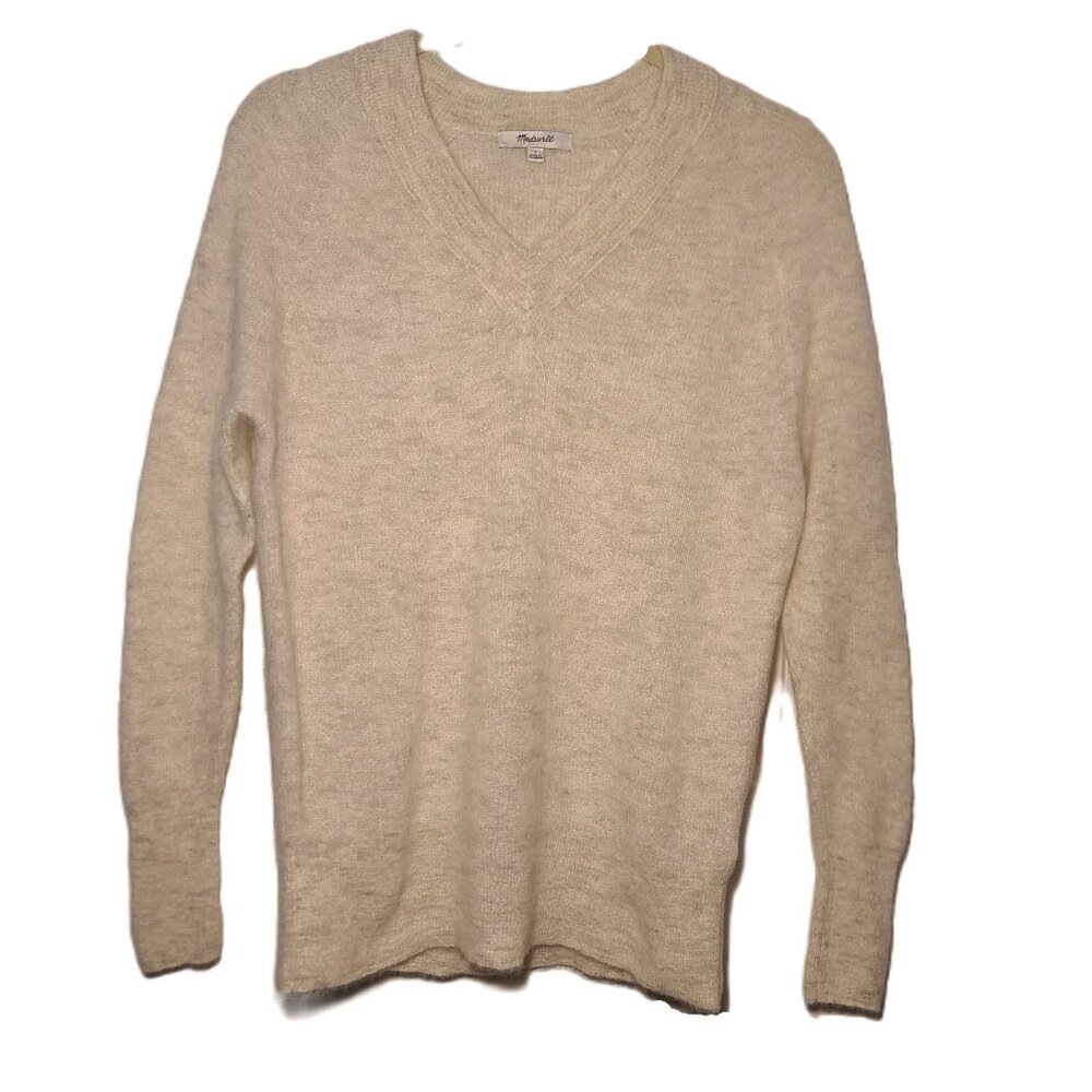Madewell Alpaca-Blend Antique Cream V-Neck Oversized Sweater Size Small